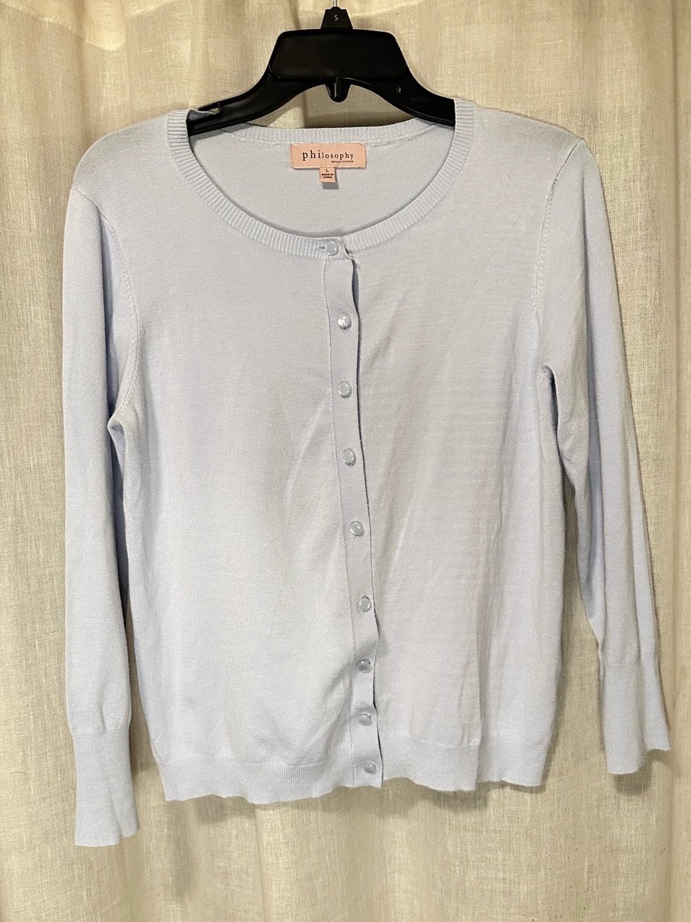 Philosophy Women's Light Blue Knit Button-Front Cardigan L Coquette Minimalist
